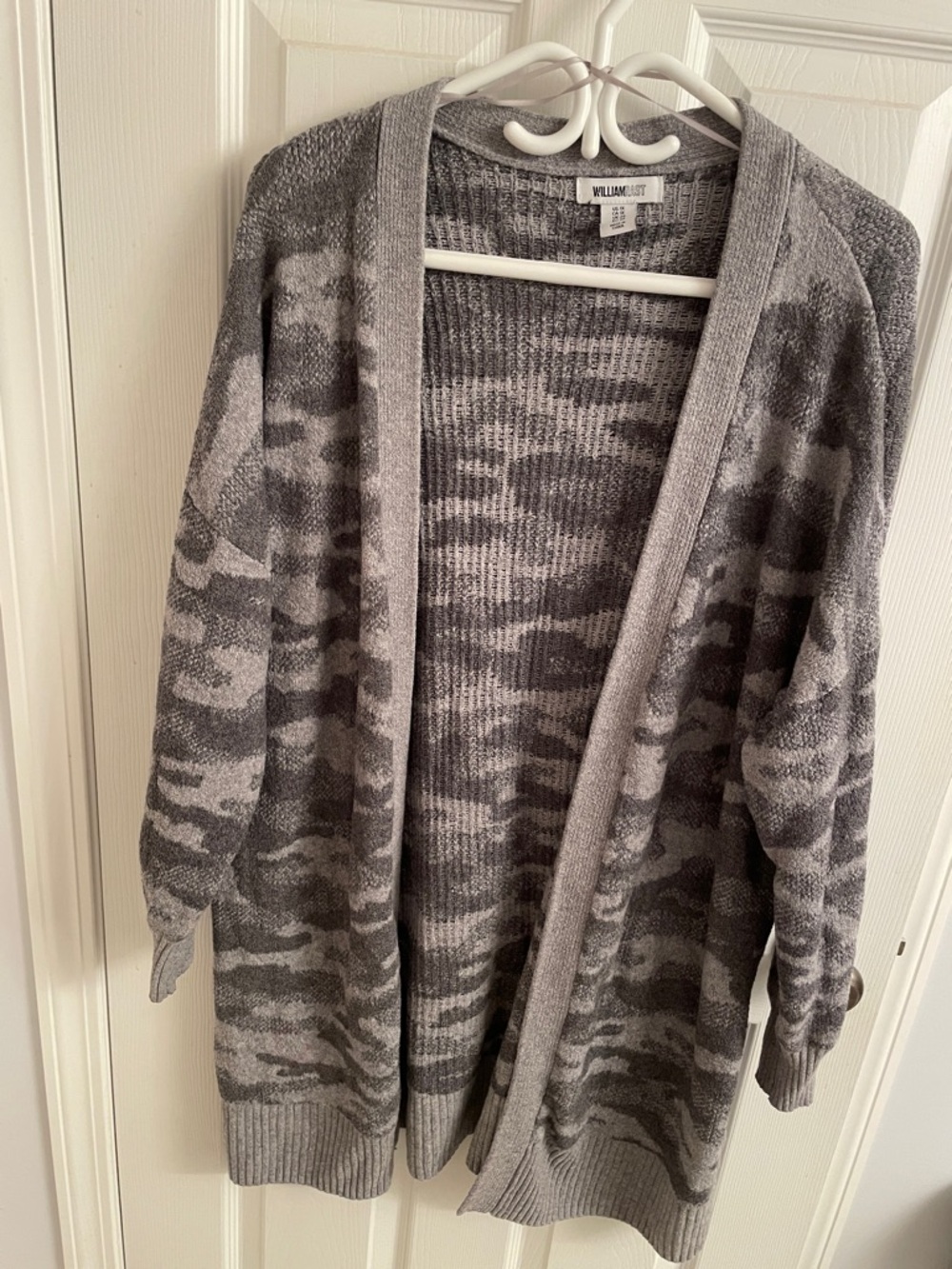 William Rast Gray Camo Open-Front Cardigan